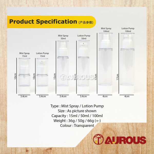 TRANSPARENT PLASTIC PORTABLE TRAVEL AIRLESS TUBELESS VACUUM PUMP EMPTY BOTTLE (LOTION PUMP / MIST SPRAY) - Image 6