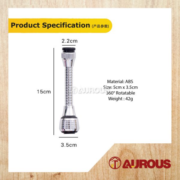 CHROME FUNCTIONAL KITCHEN SINK FLEXIBLE FAUCET TAP EXTENSION 360° ROTATABLE SWIVEL (SILVER) - Image 4