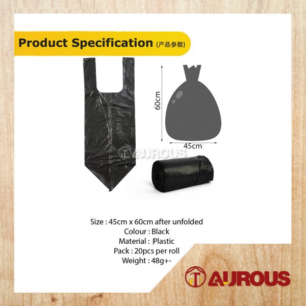 PORTABLE SMALL BLACK RUBBISH GARBAGE BAG WITH HANDLE 45CM X 60CM (20PCS/ROLL) - Image 5