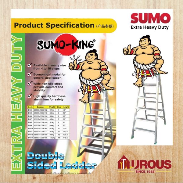 SUMO HEAVY DUTY HARDNESS ALUMINIUM DOUBLE SIDED LADDER / TANGGA LIPAT ( STEPS 8,9 ) - Image 5