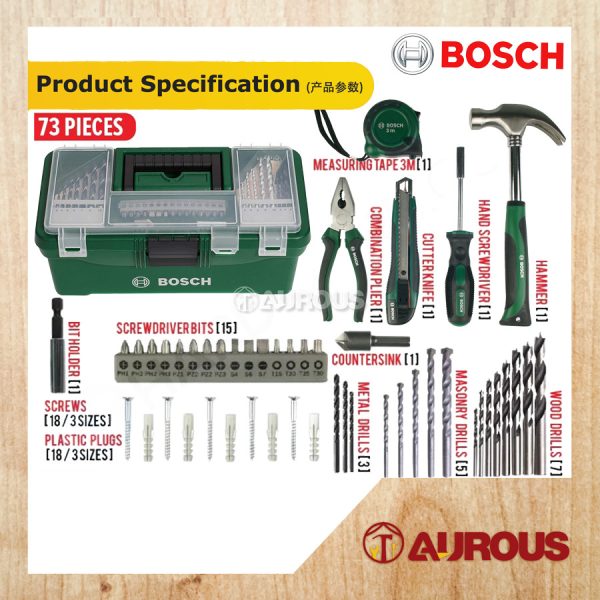 BOSCH 73PCS HAND TOOLS ACCESSORIES DIY STARTER KIT WITH CARRYING STORAGE BOX SET (2607011660) - Image 4