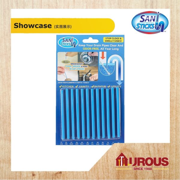 SANI STICKS ENZYME STICK PIPE DEODORIZER PREVENT CLOGS DRAIN CLEANER [BLUE] 12PCS STICK - Image 2