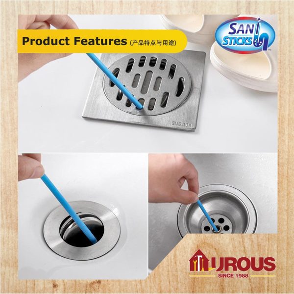 SANI STICKS ENZYME STICK PIPE DEODORIZER PREVENT CLOGS DRAIN CLEANER [BLUE] 12PCS STICK - Image 4