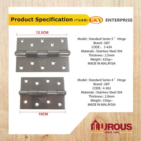 GKY STAINLESS STEEL DOOR HINGES / ENGSEL PINTU 4'' 5'' ( 1 PAIR ) - Image 6