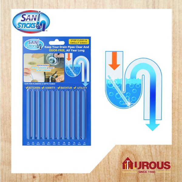 SANI STICKS ENZYME STICK PIPE DEODORIZER PREVENT CLOGS DRAIN CLEANER [BLUE] 12PCS STICK