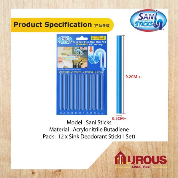 SANI STICKS ENZYME STICK PIPE DEODORIZER PREVENT CLOGS DRAIN CLEANER [BLUE] 12PCS STICK - Image 7