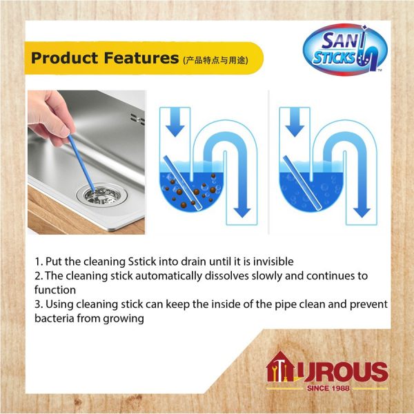 SANI STICKS ENZYME STICK PIPE DEODORIZER PREVENT CLOGS DRAIN CLEANER [BLUE] 12PCS STICK - Image 5