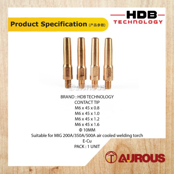 HDB TECHNOLOGY WELDING MB CONTACT TIP MIG 200A/350A/500A M6x45 DIA.8.8MM (0.8MM/1.0MM/1.2MM/1.6MM) - Image 7