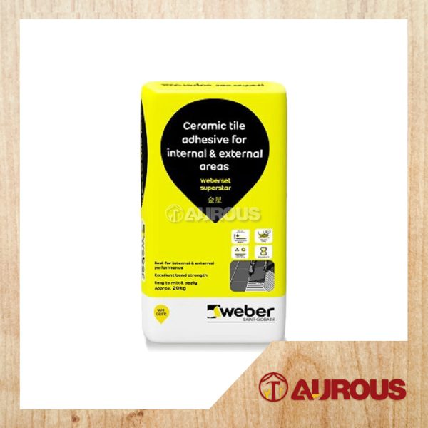 WEBERSET BELCEM SUPERSTAR CERAMIC TILE ADHESIVE INTERNAL & EXTERNAL AREAS CEMENT GUM 20KG