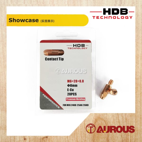 HDB TECHNOLOGY WELDING MB CONTACT TIP MIG 24KD/25AK/26KD M6x28 DIA.8MM (0.8MM/1.0MM/1.2MM) - Image 3