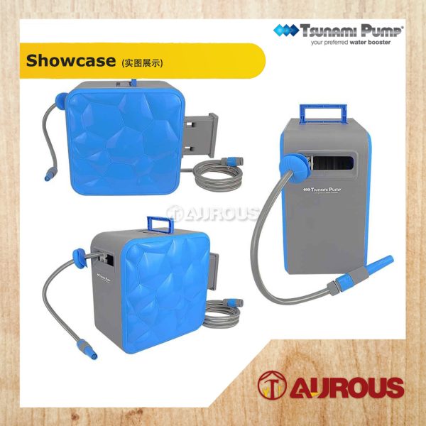 TSUNAMI PUMP AUTOMATIC RETRACTABLE & REWIND H2O CUBE WALL MOUNTED HOSE REEL 20 METER HC-20 - Image 2
