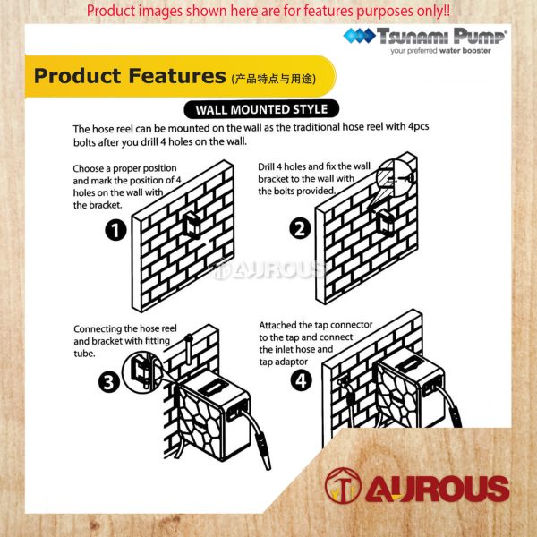 TSUNAMI PUMP AUTOMATIC RETRACTABLE & REWIND H2O CUBE WALL MOUNTED HOSE REEL 20 METER HC-20 - Image 5