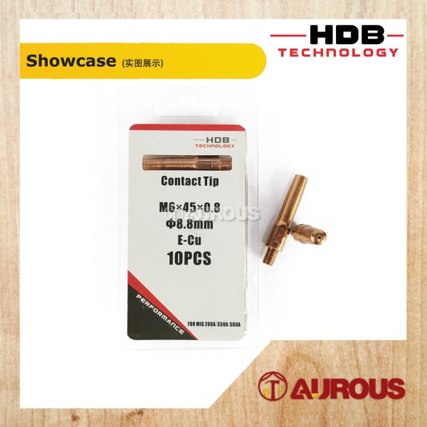 HDB TECHNOLOGY WELDING MB CONTACT TIP MIG 200A/350A/500A M6x45 DIA.8.8MM (0.8MM/1.0MM/1.2MM/1.6MM) - Image 3