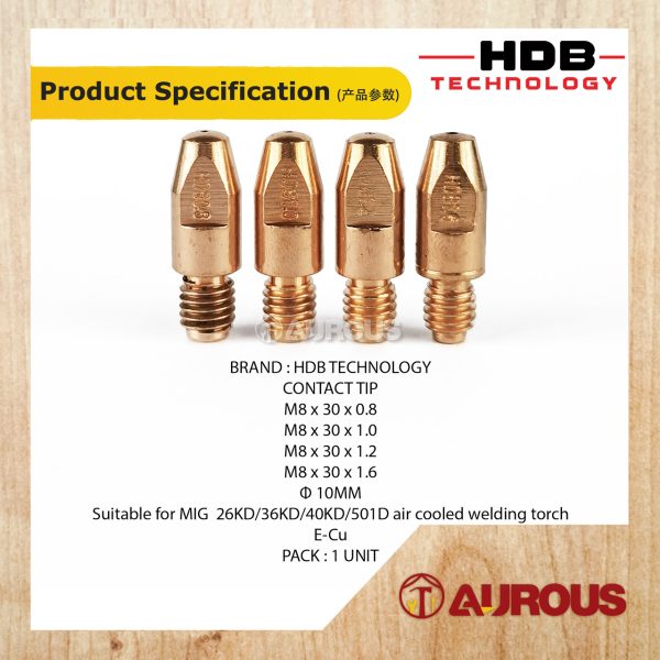 HDB TECHNOLOGY WELDING MB CONTACT TIP MIG 26KD/36KD/40KD/501D M8x30 DIA.10MM (0.8MM/1.0MM/1.2MM/1.6MM) - Image 7