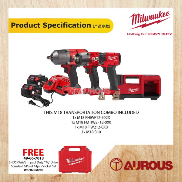 MILWAUKEE AUTOMOTIVE SOLUTIONS M18 TRANSPORTATION COMBO(M18 FHIWF12-502X+M18 FMTIW2F12-0X0+M18 FIW212-0X0+M18 BI-0+49-66-7013) - Image 7