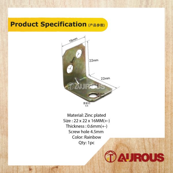 RAINBOW ZINC PLATED MINI FURNITURE ANGLE BRACKET / L BRACKET / CORNER JOINT (22 x 22 x 16MM) - Image 5