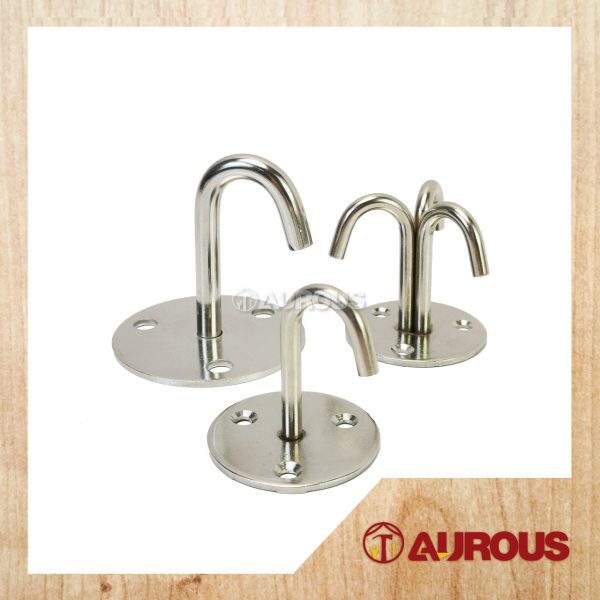 STAINLESS STEEL WALL MOUNT CEILING HOOK HANGER J HOOK WITH ROUND BASE / 3 JAW TYPE BRACKET