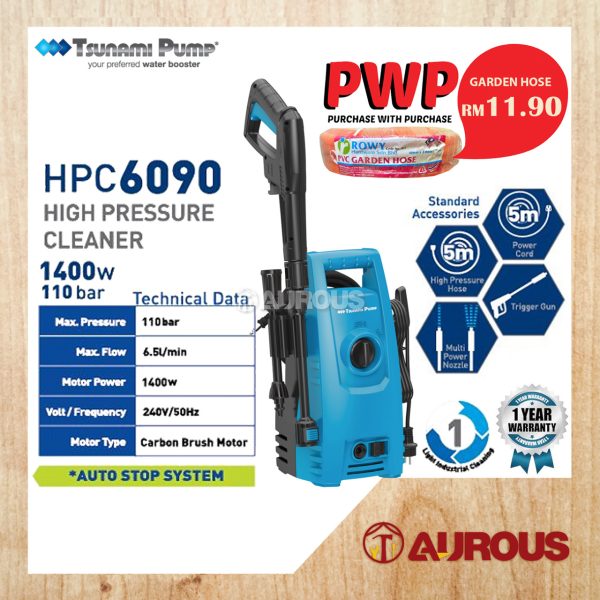 TSUNAMI PUMP HIGH PRESSURE CLEANER (1400W/ 100 BAR/ 6.0 LPM) HPC6090