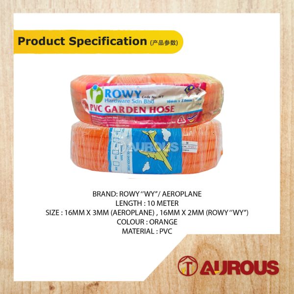 ROWY ''WY''/AEROPLANE ORANGE PVC GARDEN HOSE 10 METER (16MM X 2MM / 16MM X 3MM) - Image 4