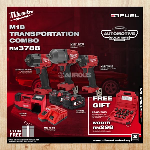 MILWAUKEE AUTOMOTIVE SOLUTIONS M18 TRANSPORTATION COMBO(M18 FHIWF12-502X+M18 FMTIW2F12-0X0+M18 FIW212-0X0+M18 BI-0+49-66-7013)