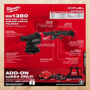 MILWAUKEE M18 FUEL 15MM RANDOM ORBITAL POLISHER M18 FROP15-0X0 (BARE TOOL)