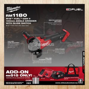 MILWAUKEE M18 FUEL 4" 100MM ANGLE GRINDER WITH SLIDE SWITCH M18 FSAG100X-0X0 (BARE TOOL)
