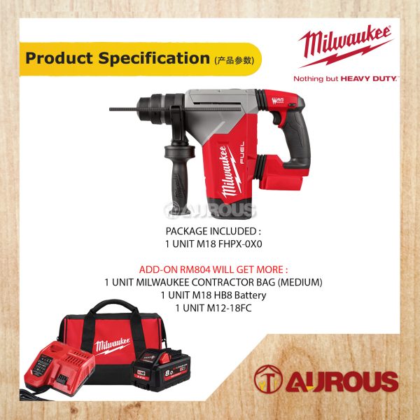 MILWAUKEE GEN II FUEL 3 IN 1 32MM SDS-PLUS HIGH PERFORMANCE ROTARY HAMMER W/FIXTEC M18 FHPX-0X0 (BARE TOOL) - Image 5