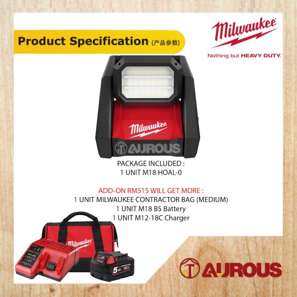 MILWAUKEE M18 LED HIGH PERFORMANCE AREA LIGHT 4000 LUMEN (M18 HOAL-0 / M18 HOAL-501B) - Image 6