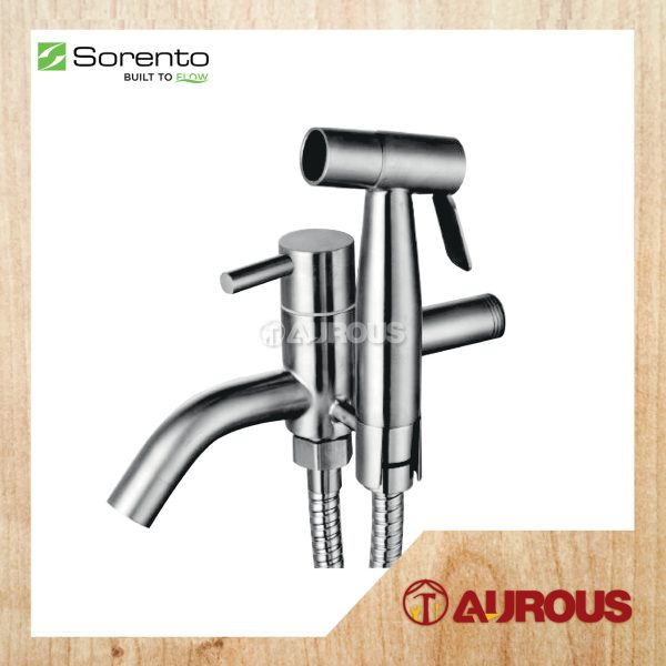 SORENTO STAINLESS STEEL 304 TWO WAY TAP C/W HAND BIDET & 1.2M FLEXIBLE HOSE SPRAY SET (SRT79-SS)