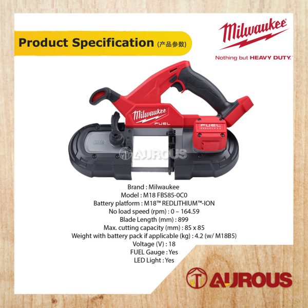 MILWAUKEE M18 FUEL COMPACT BANDSAW M18 FBS85-0C0 (BARE TOOL) - Image 5