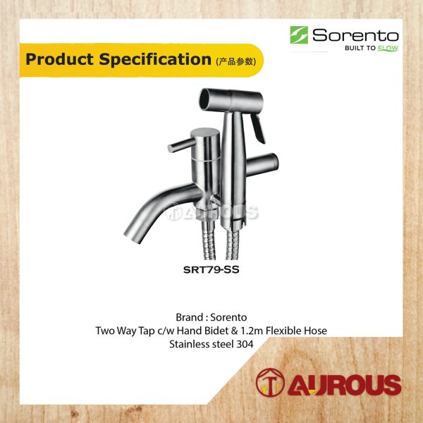 SORENTO STAINLESS STEEL 304 TWO WAY TAP C/W HAND BIDET & 1.2M FLEXIBLE HOSE SPRAY SET (SRT79-SS) - Image 2