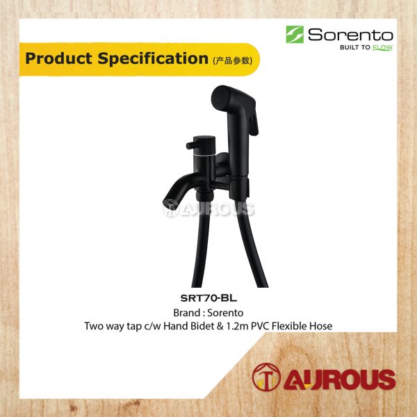 SORENTO FULLY BLACK TWO WAY TAP C/W HAND BIDET & 1.2M FLEXIBLE HOSE SPRAY SET (SRT70-BL) - Image 2