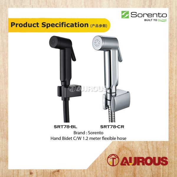 SORENTO SRT78 HAND BIDET C/W 1.2M PVC FLEXIBLE HOSE SPRAY SET WITH HOLDER (CHROME/MATT BLACK) - Image 4