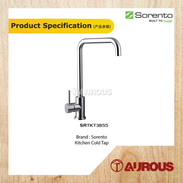 SORENTO STAINLESS STEEL 304 PILLAR MOUNTED KITCHEN COLD TAP SINK WATER TAP (SRTKT38SS) - Image 4