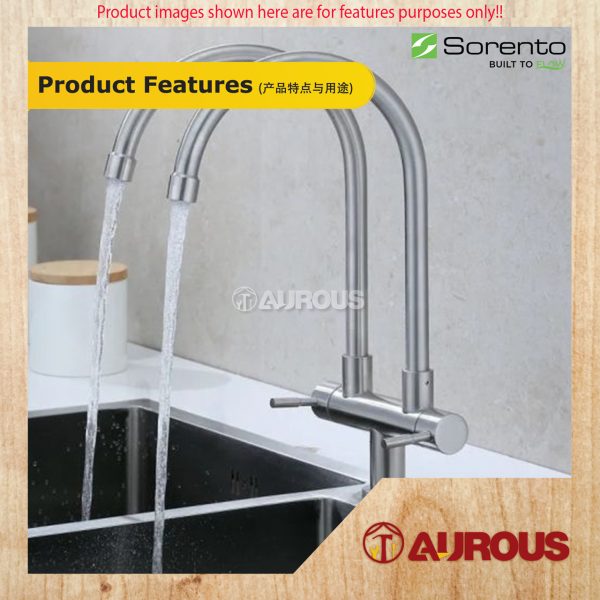 SORENTO STAINLESS STEEL 304 DOUBLE PILLAR MOUNTED C/W Ø24MM SPOUT KITCHEN SINK WATER TAP (SRTKT1871SS) - Image 4