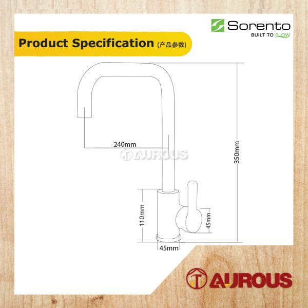 SORENTO STAINLESS STEEL PILLAR MOUNTED KITCHEN COLD TAP SINK WATER TAP SRTKT69SS-GM (GUN METAL) - Image 4