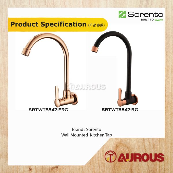 SORENTO WALL MOUNTED KITCHEN TAP SINK WATER TAP (SRTWT5847-FRG SRTWT5847-RG) - Image 5