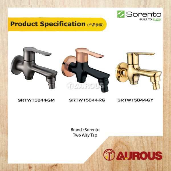 SORENTO BATHROOM TOILET TWO WAY TAP FAUCET WATER TAP FOR WASHING MACHINE SRTWT5844 (ROSE GOLD/ GOLDEN YELLOW / GUNMETAL) - Image 5
