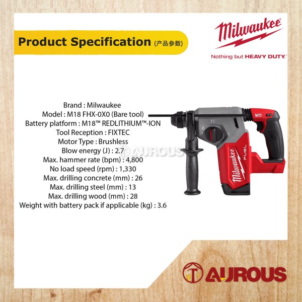 MILWAUKEE GEN II FUEL 3 IN 1 26MM SDS-PLUS ROTARY HAMMER W/FIXTEC M18 FHX-0X0 (BARE TOOL) - Image 6