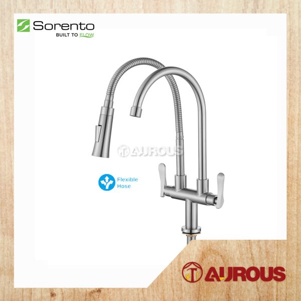 SORENTO STAINLESS STEEL 304 2 WAY PILLAR MOUNTED FLEXIBLE HEAD + SPOUT KITCHEN SINK WATER TAP (SRTKT1866SS)