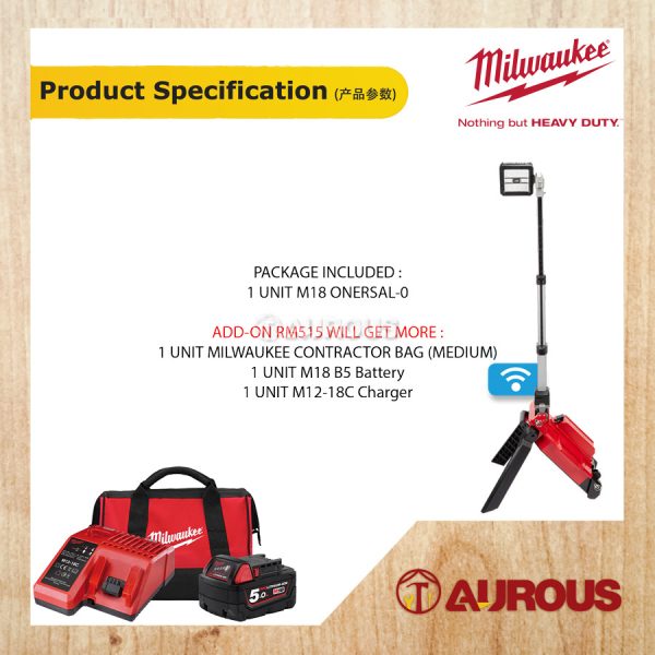 MILWAUKEE M18 LED REMOTE STAND LIGHT (M18 ONERSAL-0 / M18 ONERSAL-501B) - Image 6