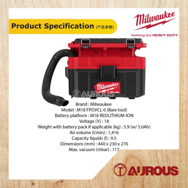 MILWAUKEE M18 FUEL PACKOUT WET/DRY VACUUM M18 FPOVCL-0 (BARE TOOL) - Image 6