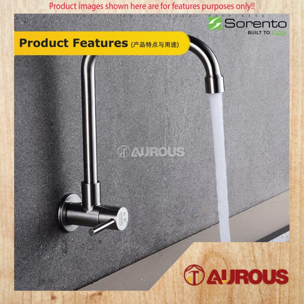 SORENTO STAINLESS STEEL WALL MOUNTED KITCHEN TAP SINK WATER TAP (SRTKT1842SS) - Image 4