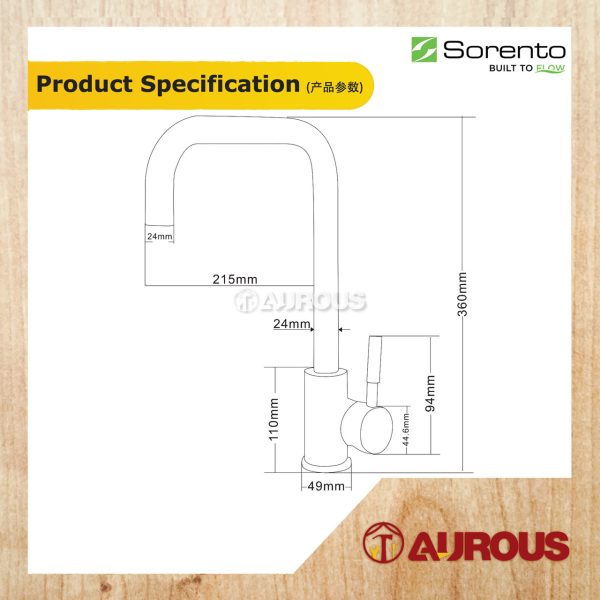 SORENTO STAINLESS STEEL 304 PILLAR MOUNTED KITCHEN COLD TAP SINK WATER TAP (SRTKT38SS) - Image 3
