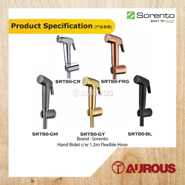 SORENTO SRT86 HAND BIDET C/W 1.2M PVC FLEXIBLE HOSE SPRAY SET WITH HOLDER (CHROME/BLACK/GUNMETAL/FULL ROSE GOLD/GOLDEN YELLOW) - Image 8