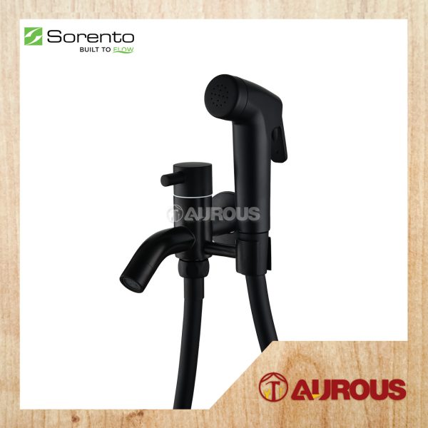SORENTO FULLY BLACK TWO WAY TAP C/W HAND BIDET & 1.2M FLEXIBLE HOSE SPRAY SET (SRT70-BL)