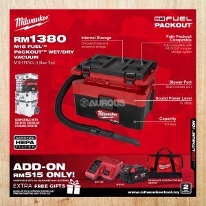 MILWAUKEE M18 FUEL PACKOUT WET/DRY VACUUM M18 FPOVCL-0 (BARE TOOL)