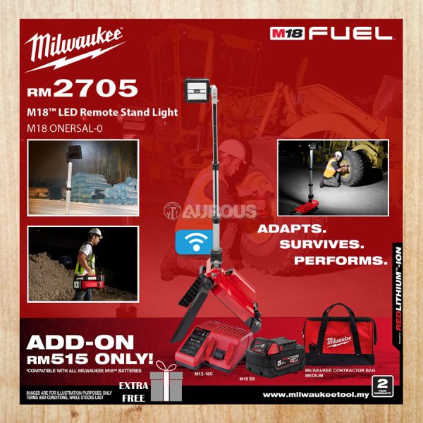 MILWAUKEE M18 LED REMOTE STAND LIGHT (M18 ONERSAL-0 / M18 ONERSAL-501B)