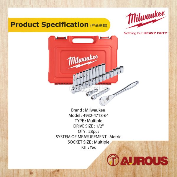 MILWAUKEE 1/2'' DRIVE METRIC 28PCS RACHET & SOCKET SET (4932-4718-64) - Image 6