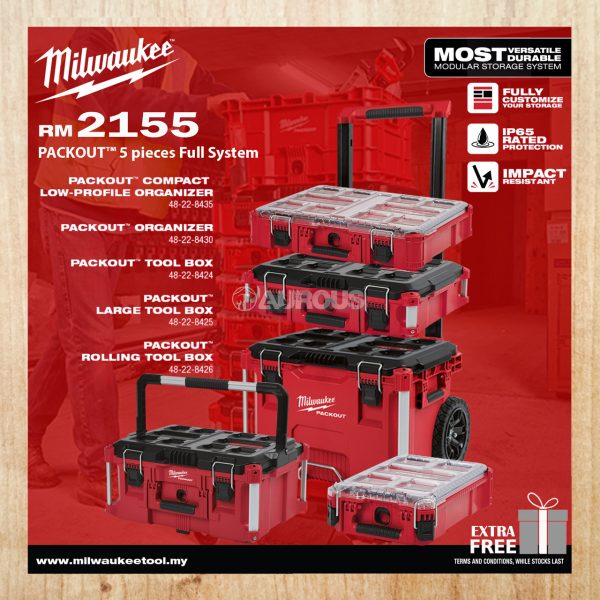 MILWAUKEE PACKOUT 5 PIECES FULL STORAGE SYSTEM (48-22-8435,48-22-8430,48-22-8424,48-22,8425,48-22-8426)